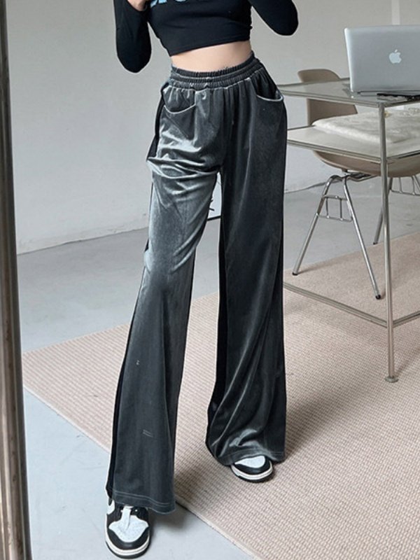 Women's  Elastic Waist H-Line Wide Leg Pants Daily Going Out Pants Pink Casual Split Joint Plain Spring/Fall Pants