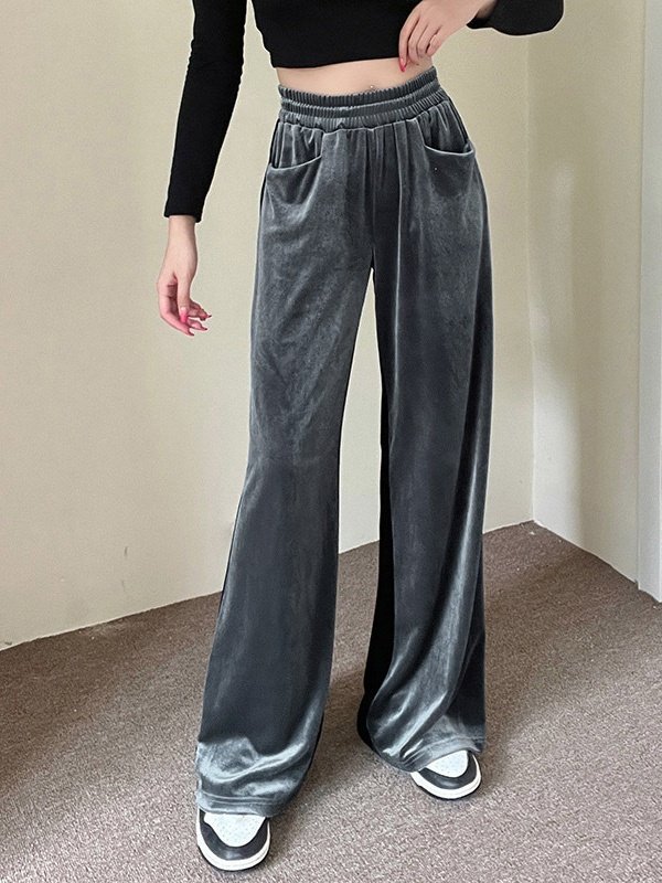 Women's  Elastic Waist H-Line Wide Leg Pants Daily Going Out Pants Pink Casual Split Joint Plain Spring/Fall Pants
