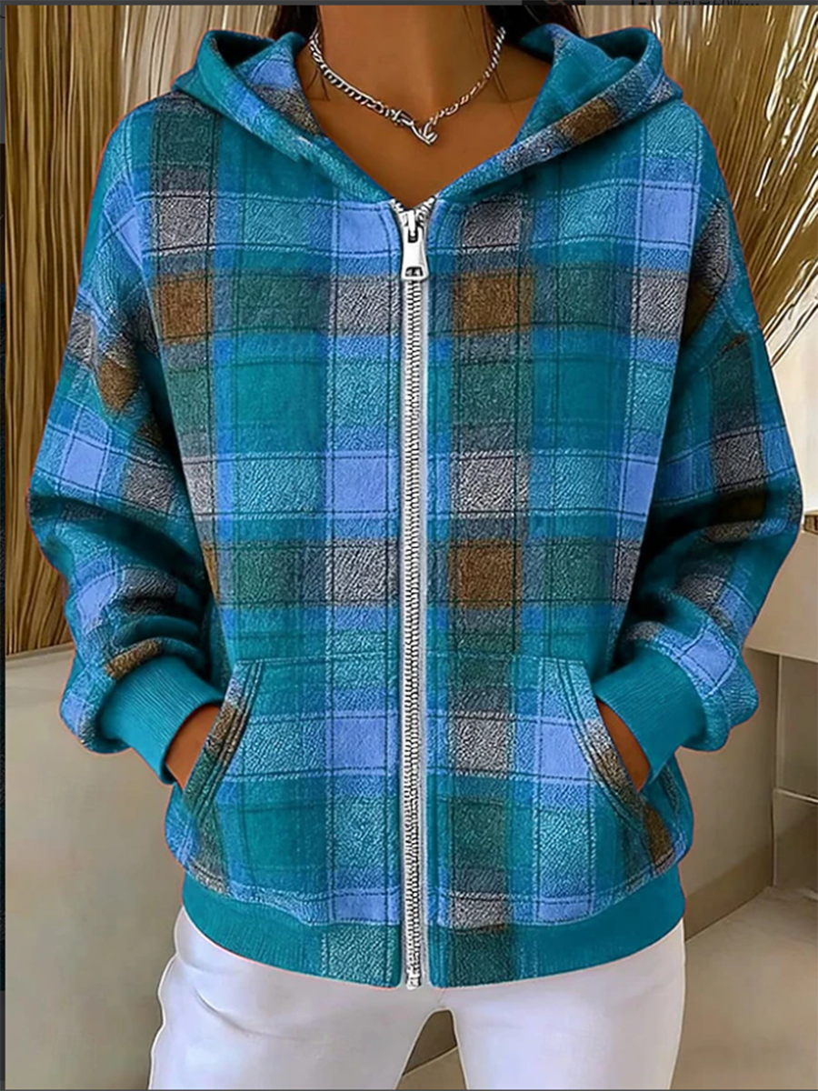 Hoodie Casual Loose Multicolor Block Jacket