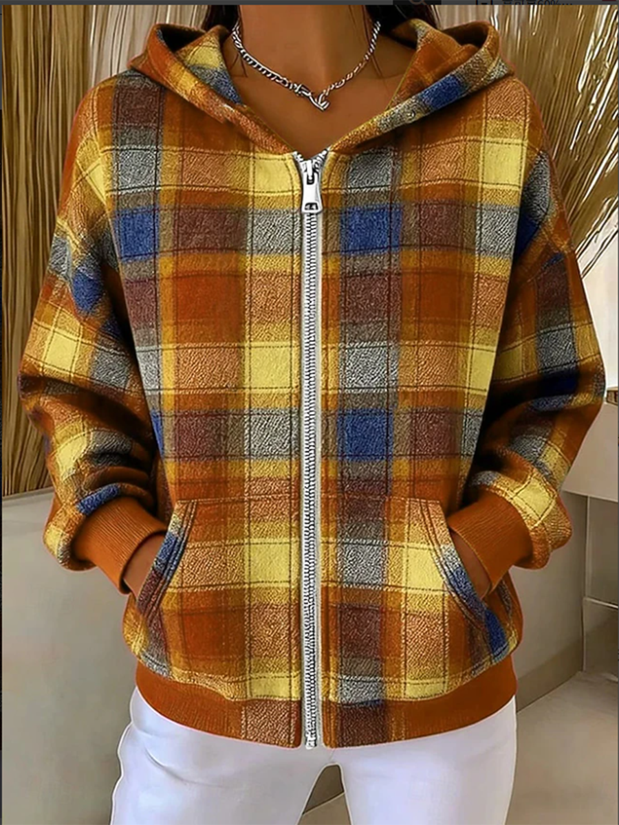 Hoodie Casual Loose Multicolor Block Jacket