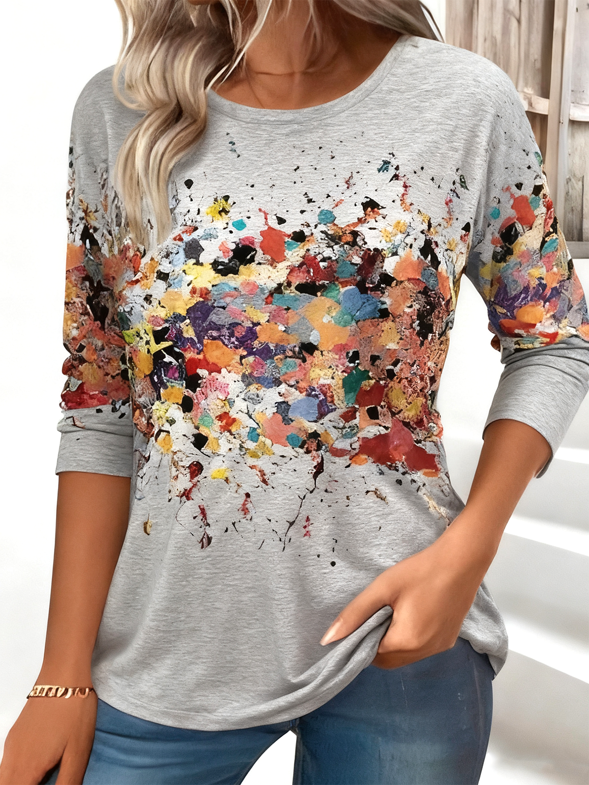 Casual Long Sleeve Round Neck T-Shirt