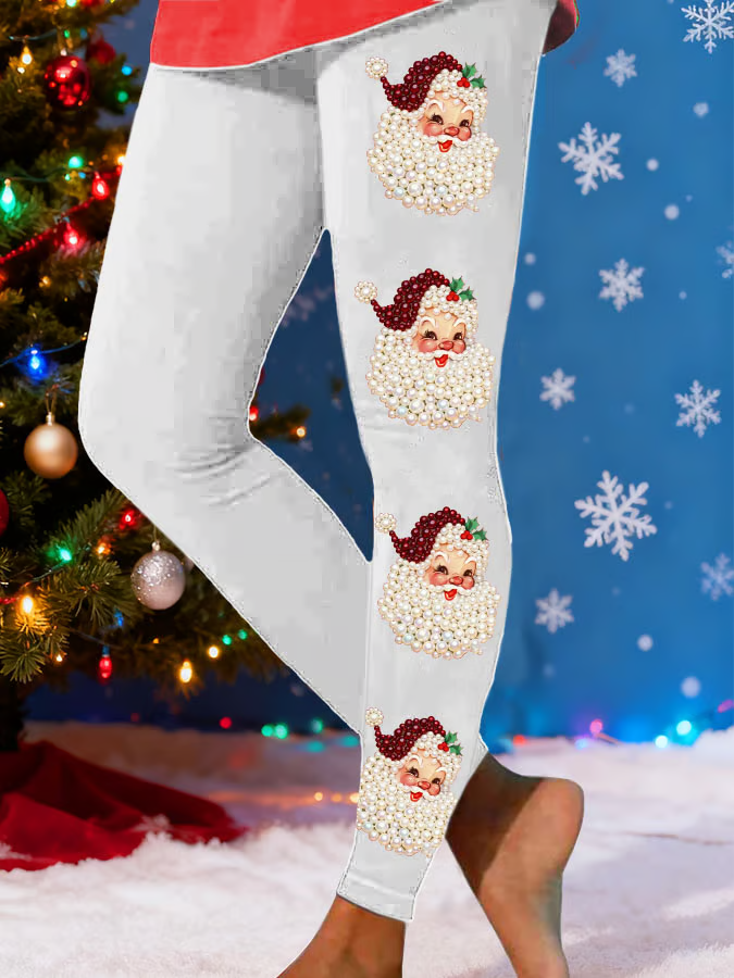 Santa Claus Casual Printing Jersey Leggings