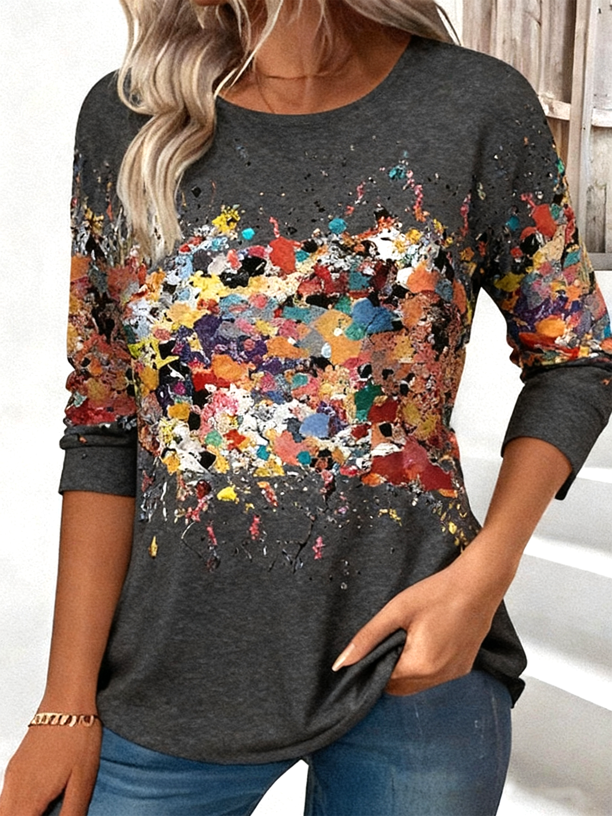 Casual Long Sleeve Round Neck T-Shirt
