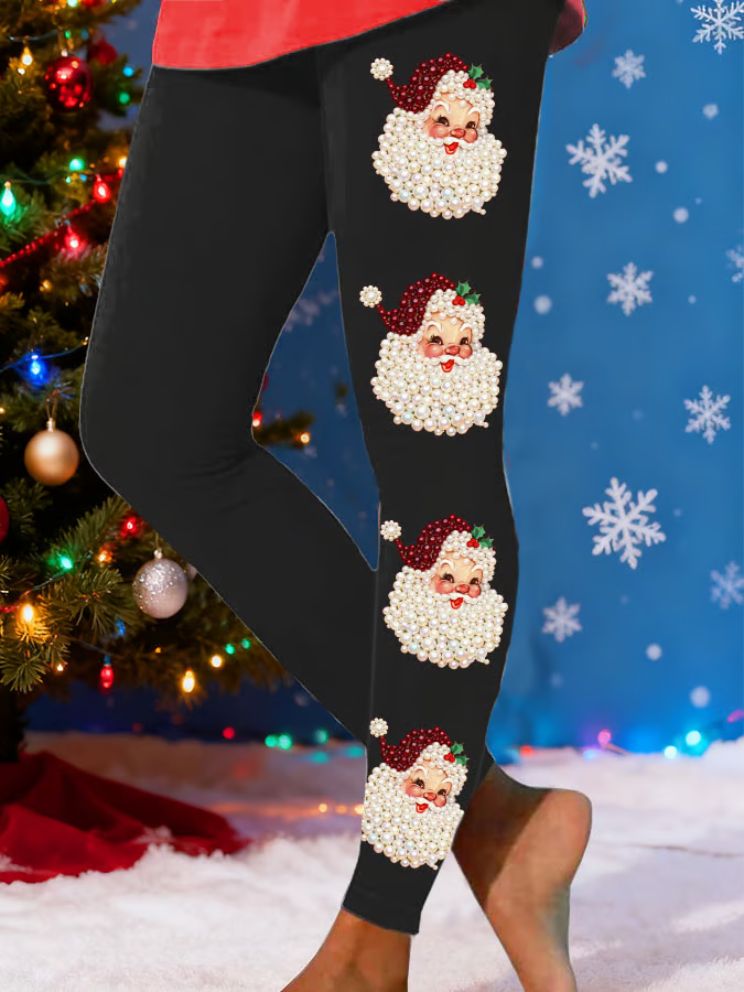 Santa Claus Casual Printing Jersey Leggings