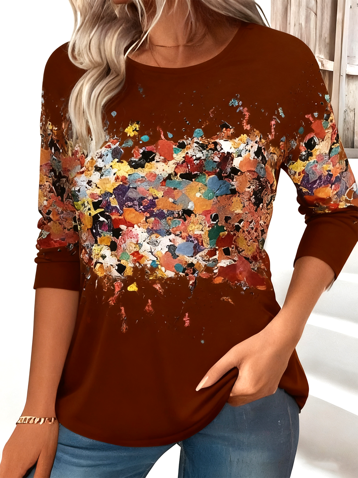 Casual Long Sleeve Round Neck T-Shirt