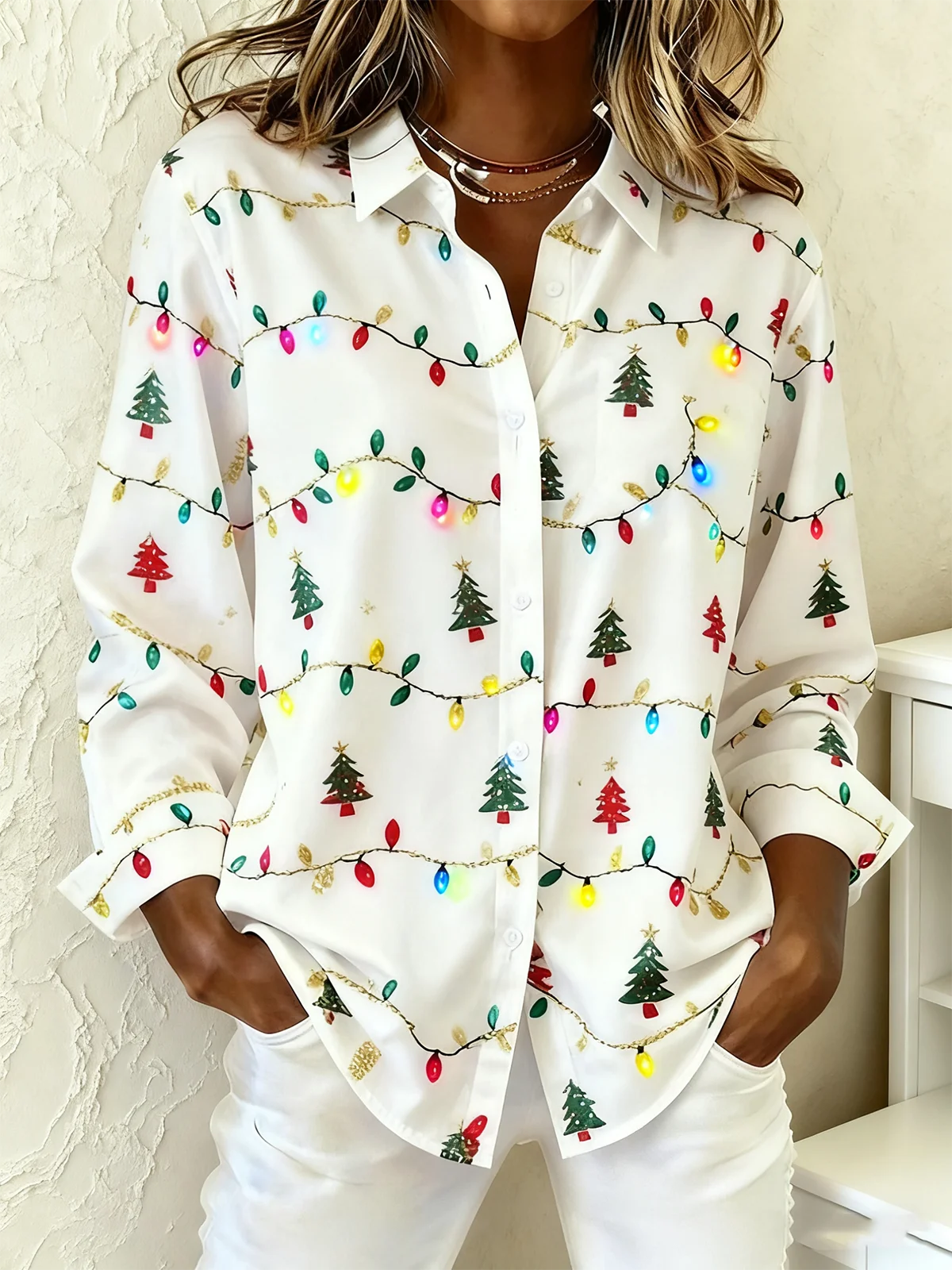 Shawl Collar Christmas Loose Vintage Shirt