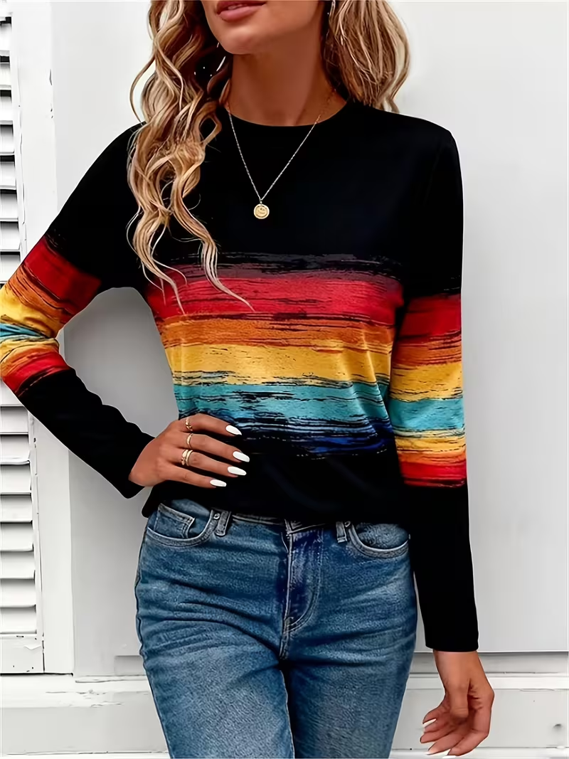 Women's Long Sleeve T-shirt Spring/Fall Black Abstract Printing Jersey Crew Neck Daily Going Out Casual Top