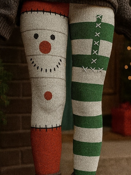 Fluff/Granular Fleece Fabric Striped Vintage Leggings