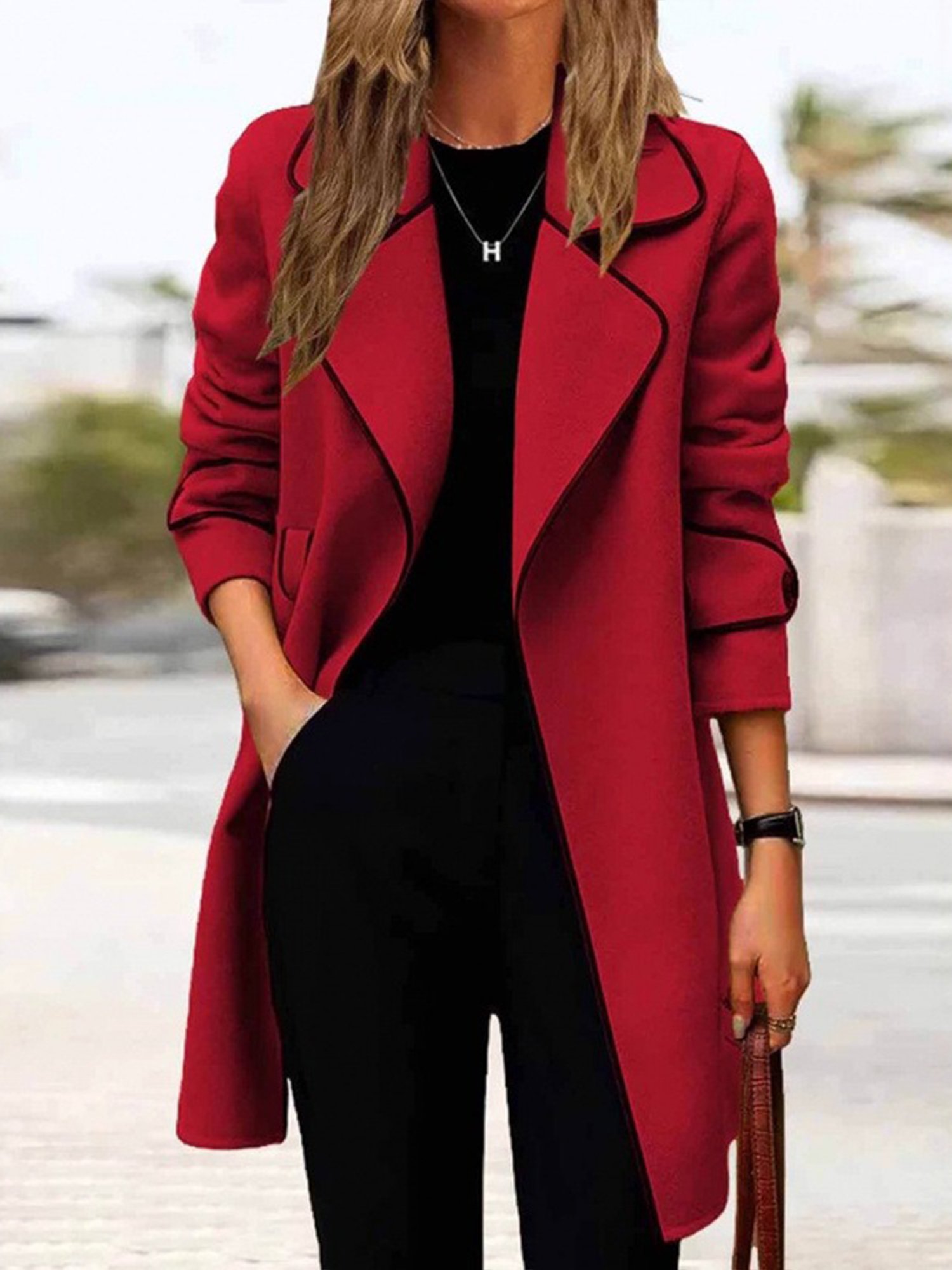 Urban Color Block Lapel Collar Coat