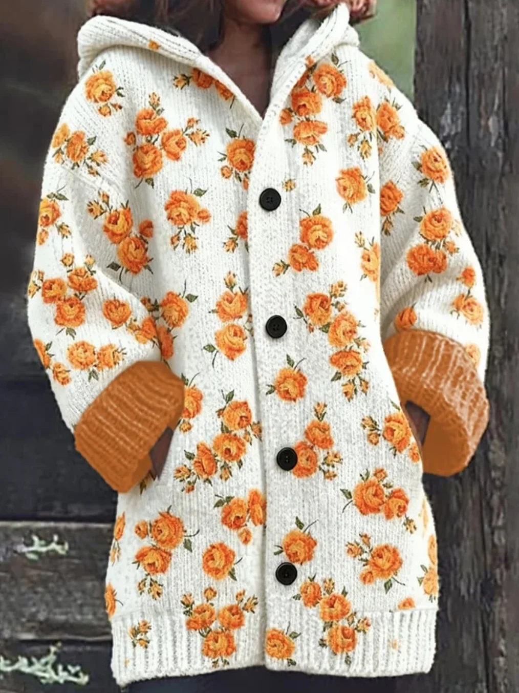 Wool/Knitting Casual Floral Cardigan