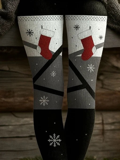 Tight Christmas Fluff/Granular Fleece Fabric Vintage Leggings