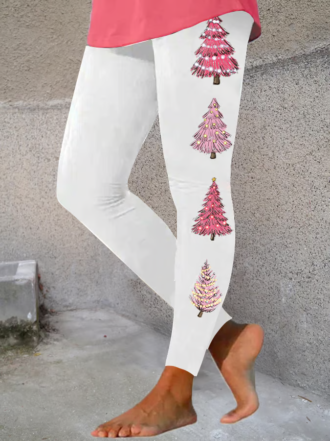Casual Jersey Christmas Tree Printing Leggings