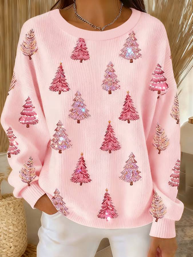 Printing Casual Christmas Tree Crew Neck Sweatshirt