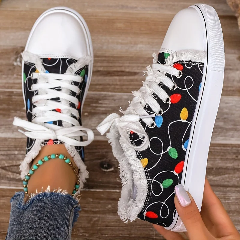 Women's Christmas-themed Light-up Printed Lace-up Casual Shoes