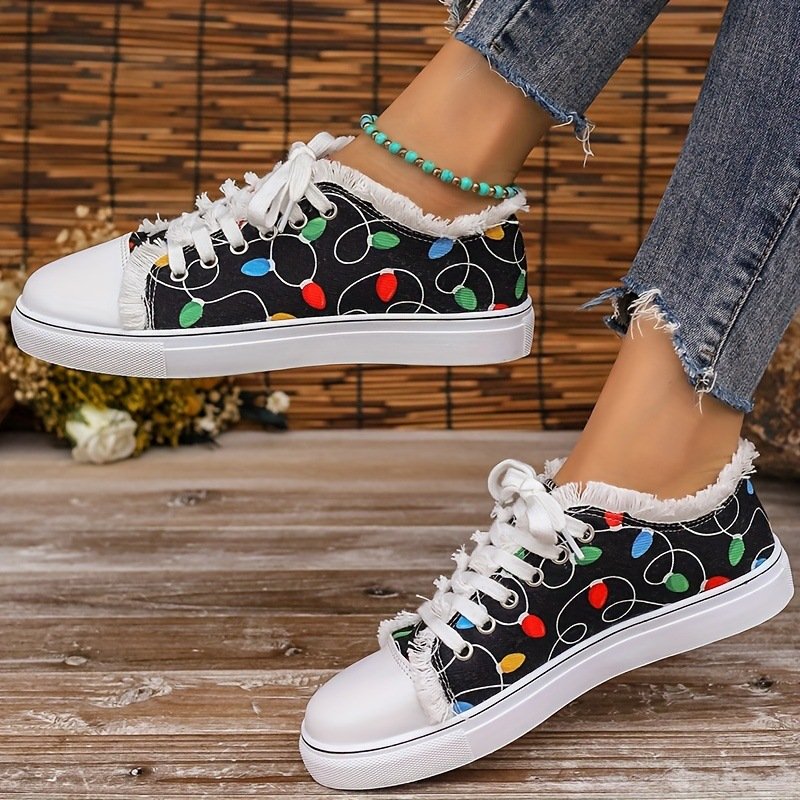 Women's Christmas-themed Light-up Printed Lace-up Casual Shoes
