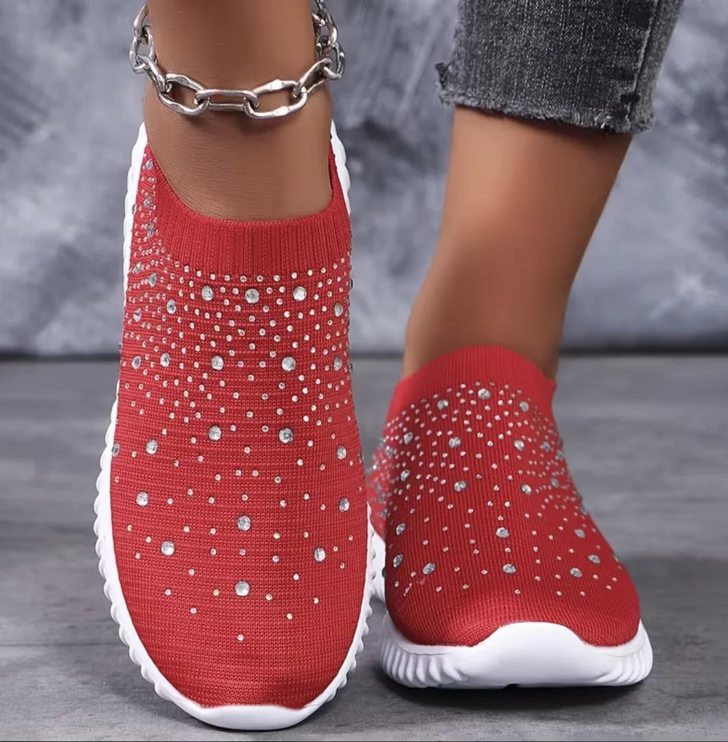 Women's Rhinestone-Embellished Casual Shoes Breathable Fabric Comfortable Sports And Camping Shoes