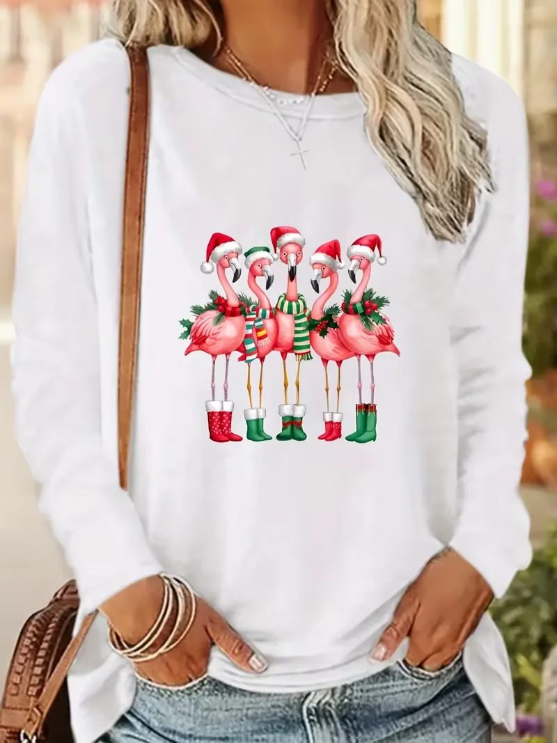 Women's Long Sleeve T-shirt Spring/Fall Black Christmas Printing Jersey Crew Neck Daily Going Out Casual Top