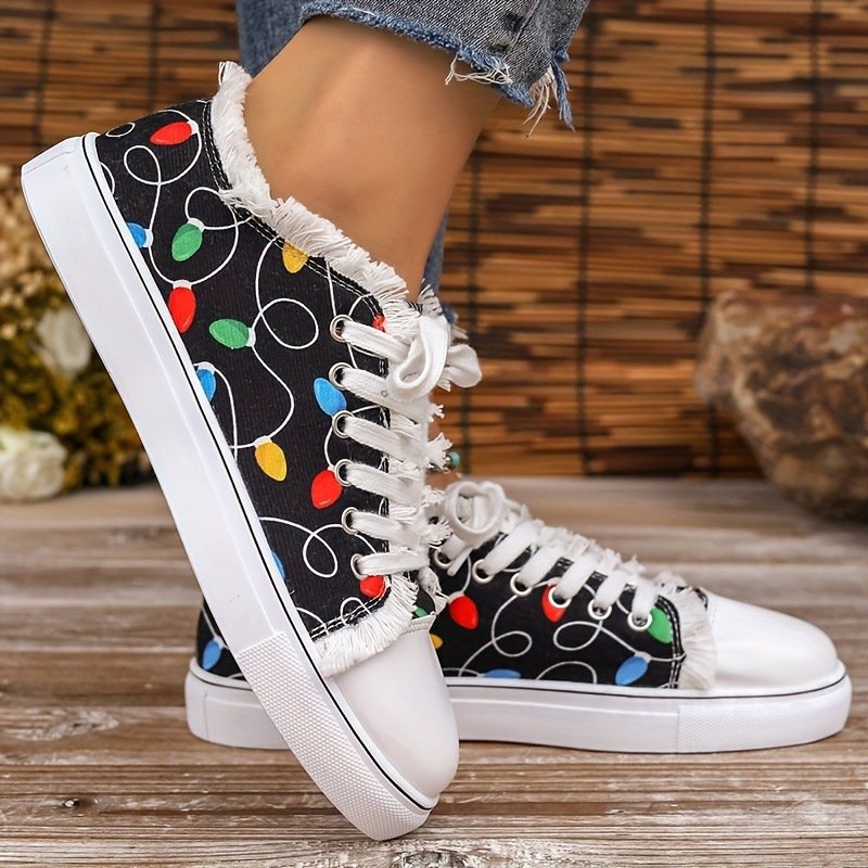 Women's Christmas-themed Light-up Printed Lace-up Casual Shoes