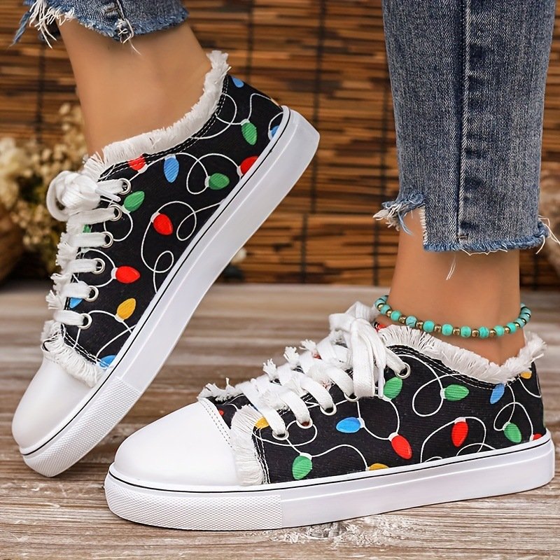Women's Christmas-themed Light-up Printed Lace-up Casual Shoes