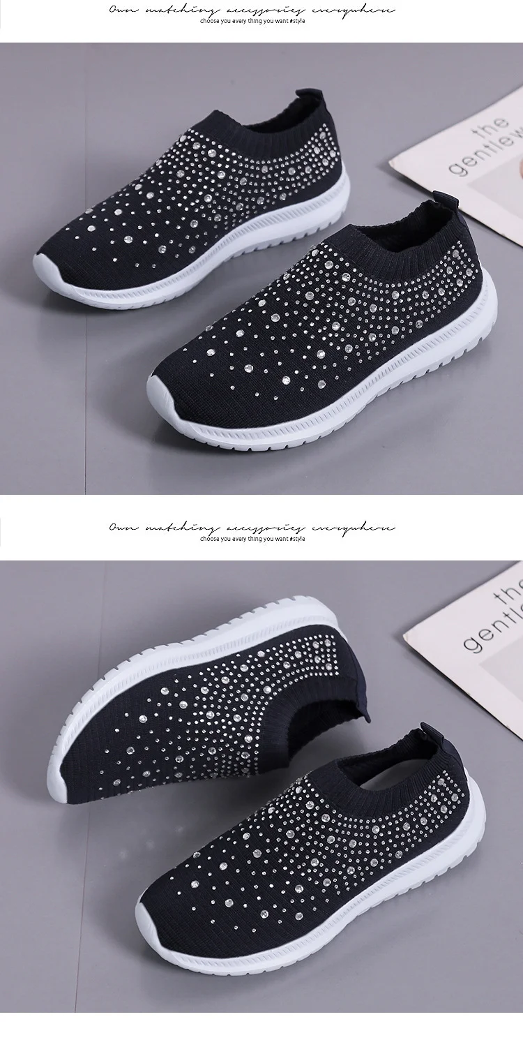 Women's Rhinestone-Embellished Casual Shoes Breathable Fabric Comfortable Sports And Camping Shoes