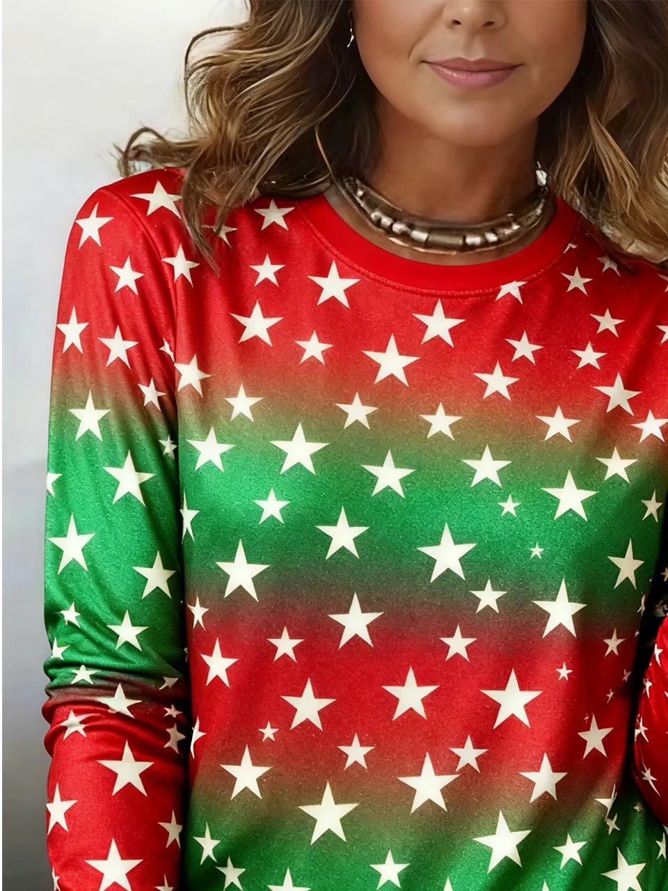 Vintage Cotton-Blend Gradient Pattern T-Shirt