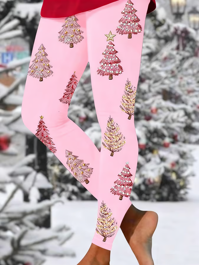 Printing Christmas Tree Casual Tight Leggings