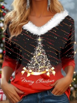 Women's Long Sleeve T-shirt Spring/Fall Color1 Geometric Printing V Neck Daily Going Out Casual Top