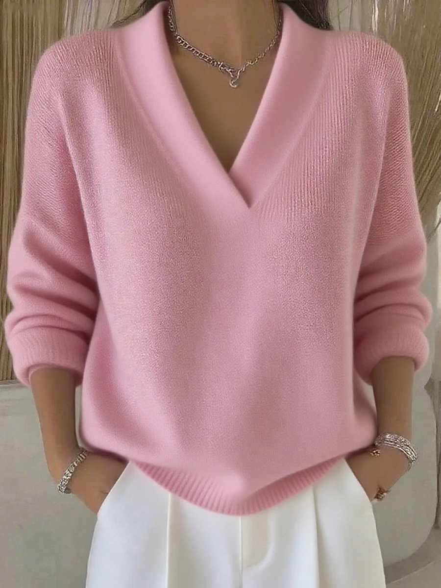 Casual Plain Split Joint Cotton Sweater