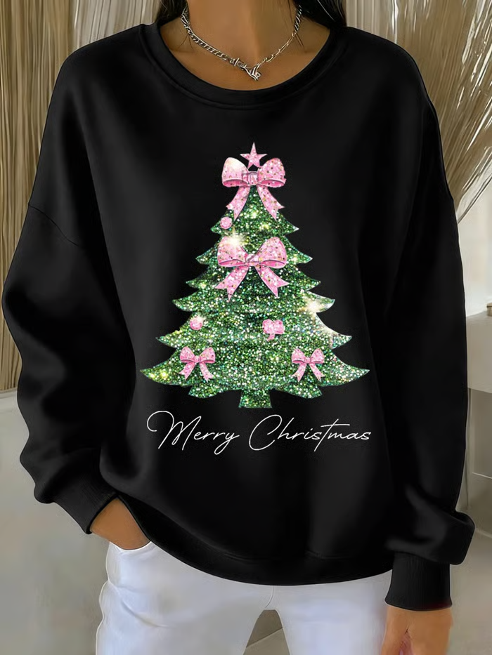 Loose Christmas Tree Casual Printing Sweatshirt