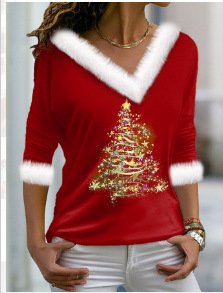 Women's Long Sleeve T-shirt Spring/Fall Color1 Geometric Printing V Neck Daily Going Out Casual Top