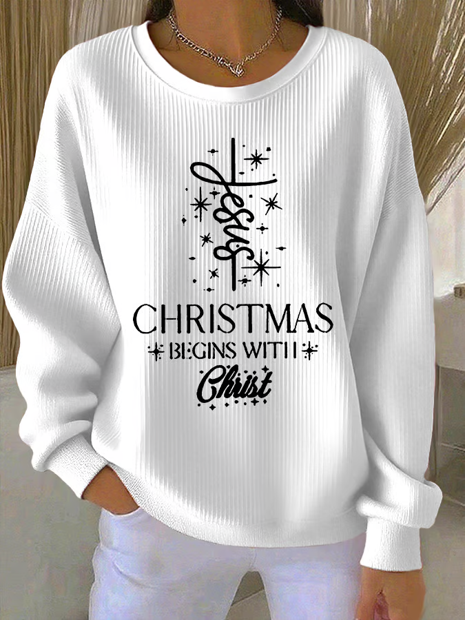 Christmas Printing Casual Crew Neck Sweatshirt