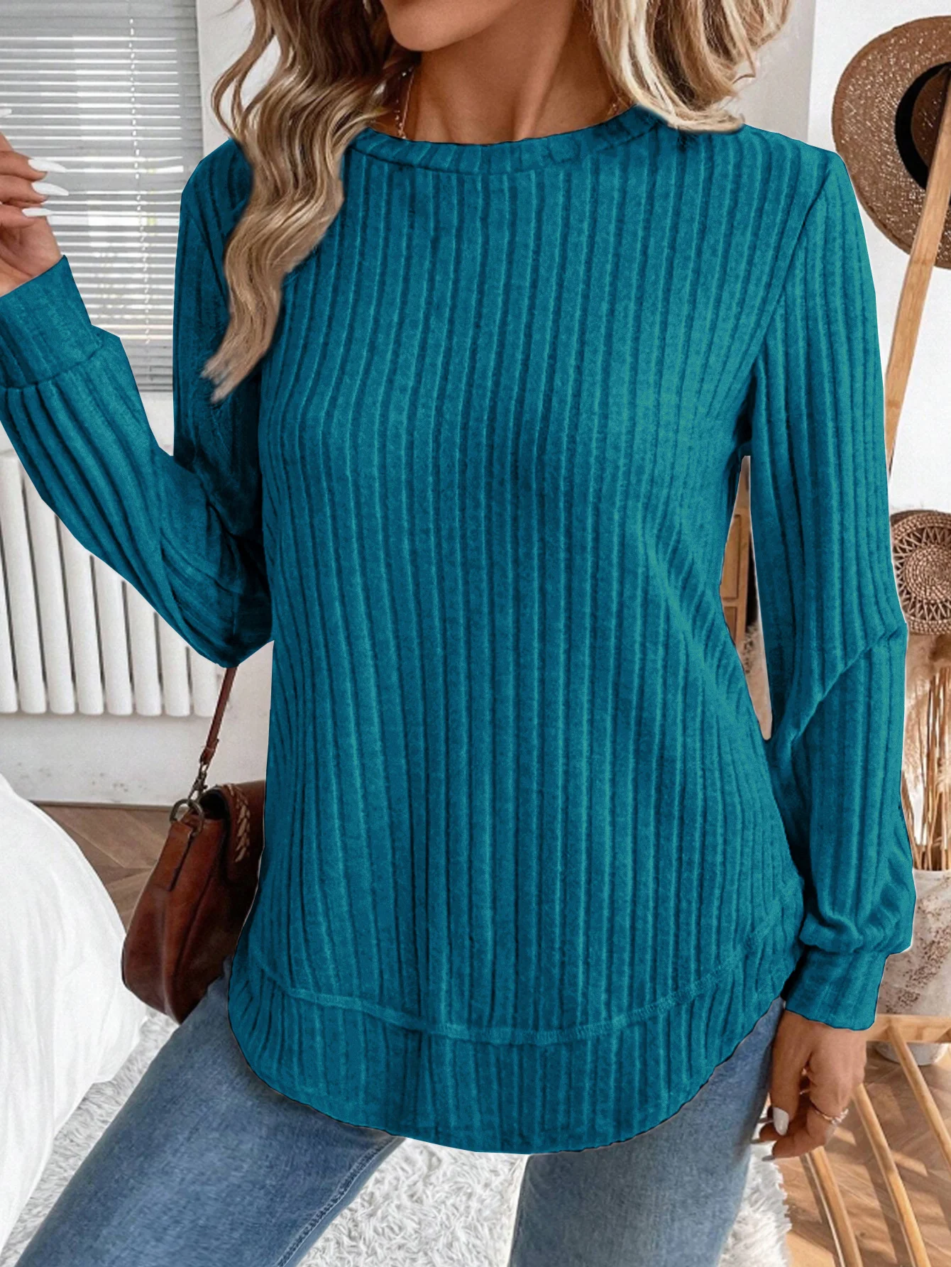 Plain Crew Neck Jersey Casual Knit Top