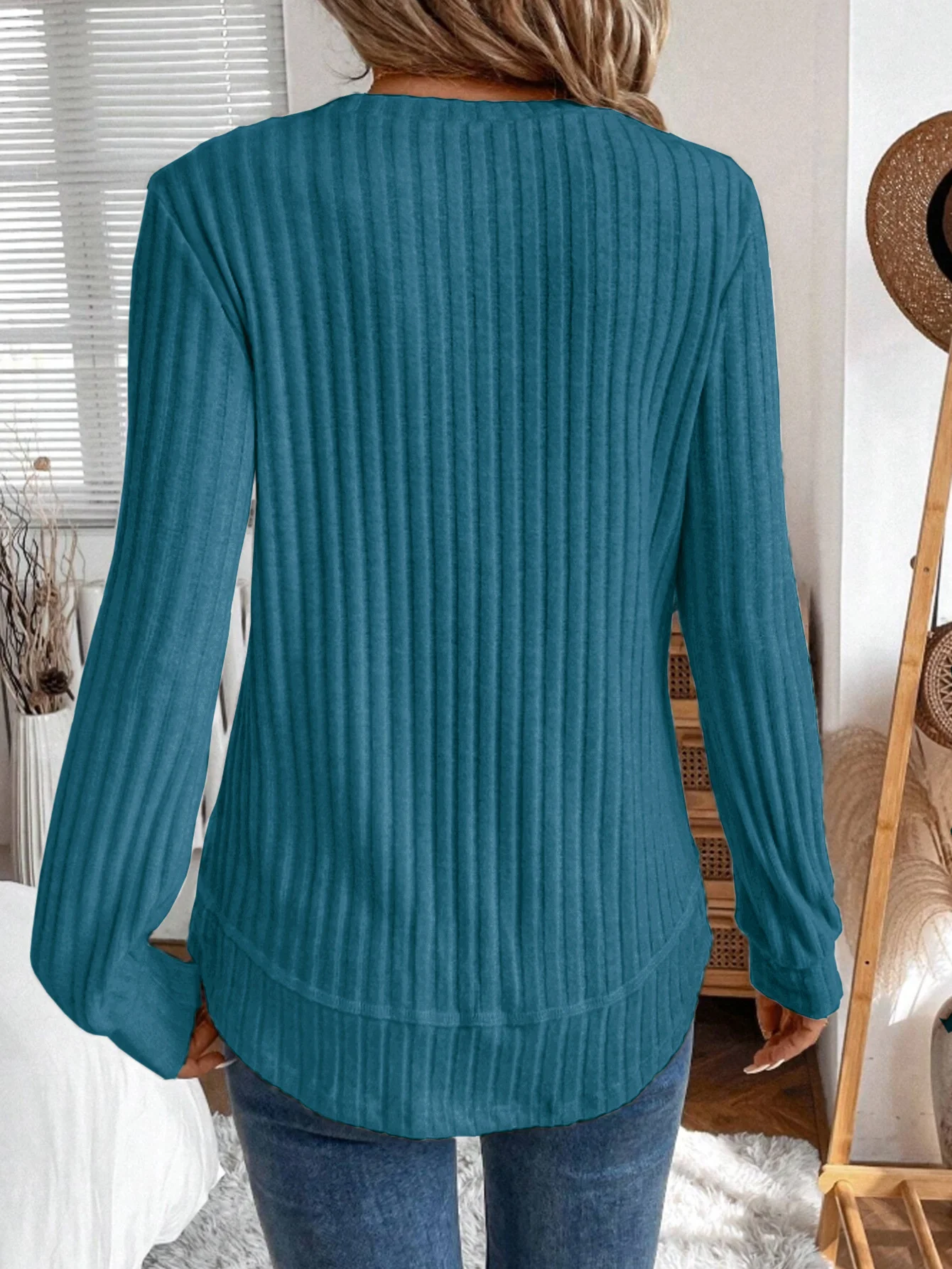 Plain Crew Neck Jersey Casual Knit Top