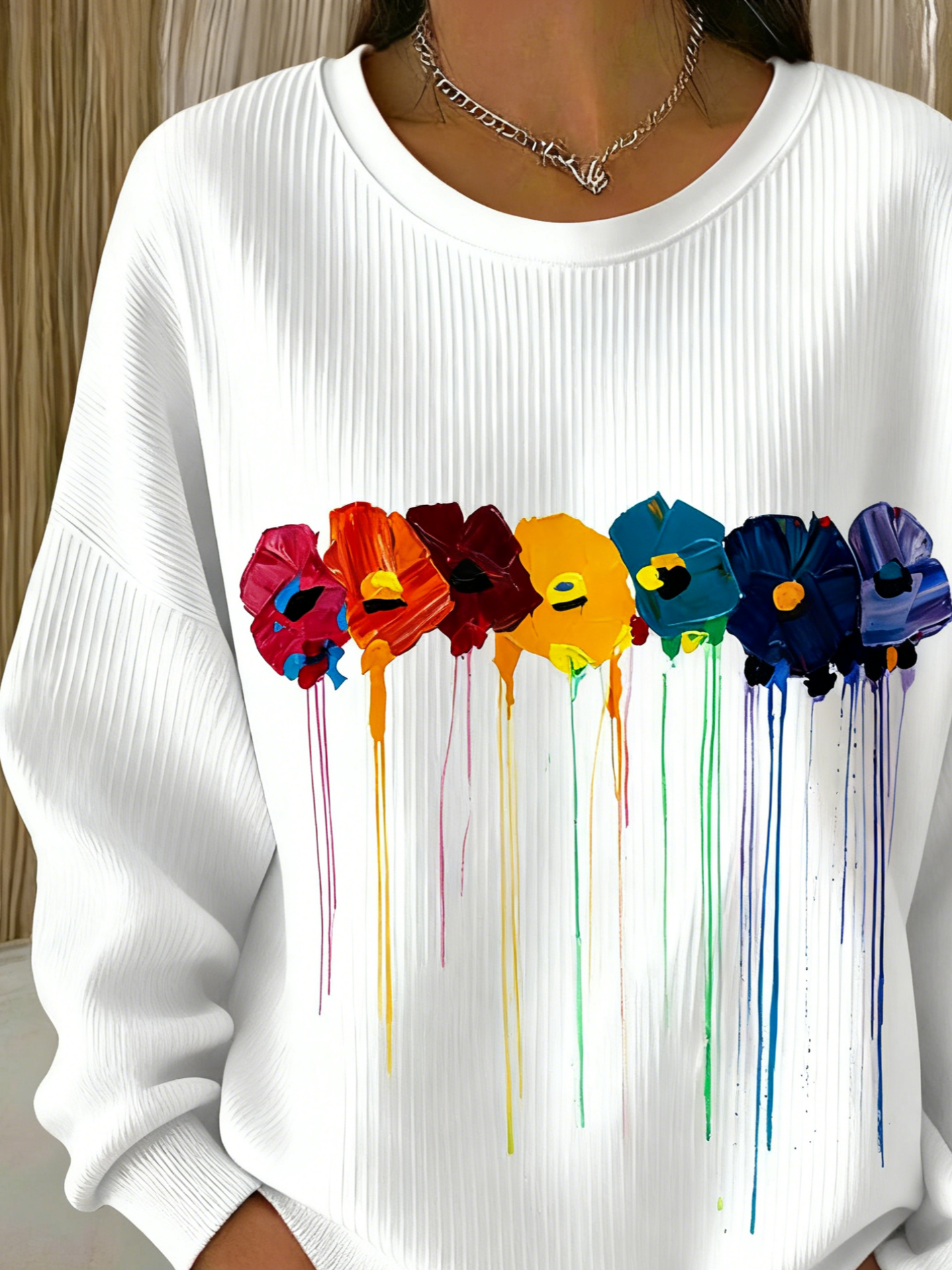 Floral Casual Cotton-Blend Crew Neck Sweatshirt