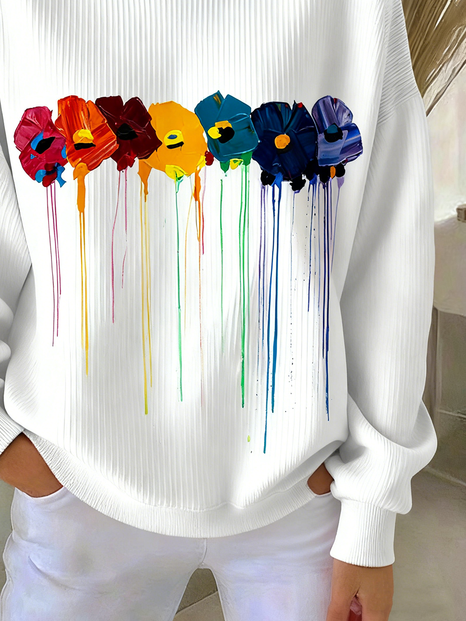 Floral Casual Cotton-Blend Crew Neck Sweatshirt
