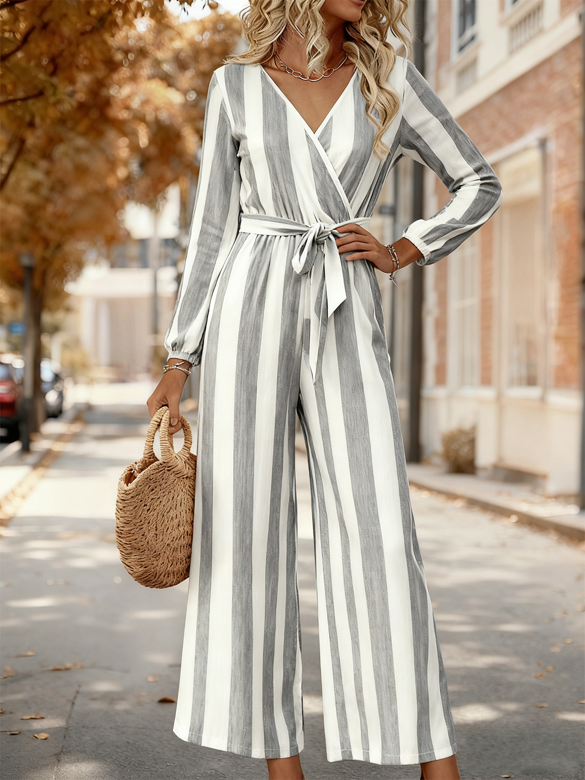 Geometric Elegant V Neck Jumpsuit