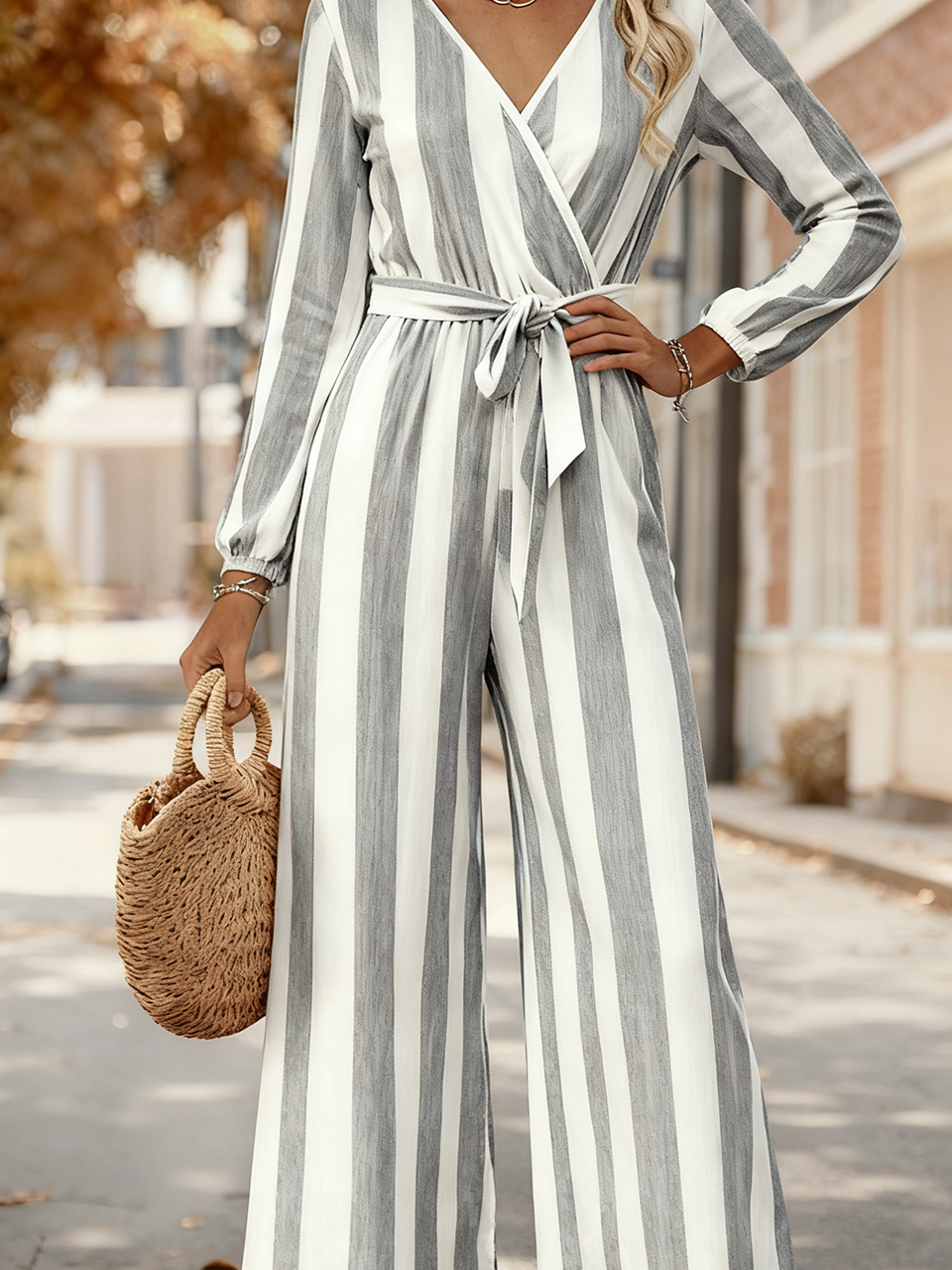 Geometric Elegant V Neck Jumpsuit