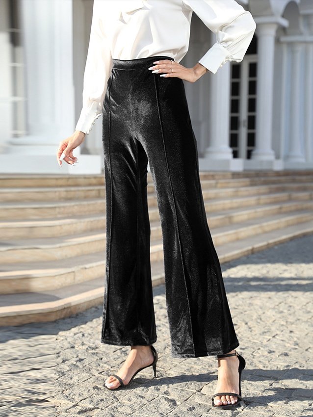 Women's  Elastic Waist H-Line Wide Leg Pants Daily Going Out Pants Wine Red Casual Split Joint Plain Spring/Fall Pants