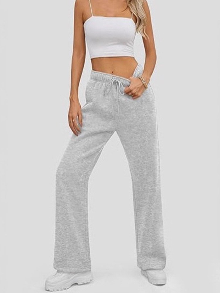 Women's  Elastic Waist H-Line Wide Leg Pants Daily Going Out Pants Gray Casual Split Joint Plain Fleece-lined Sweatpants