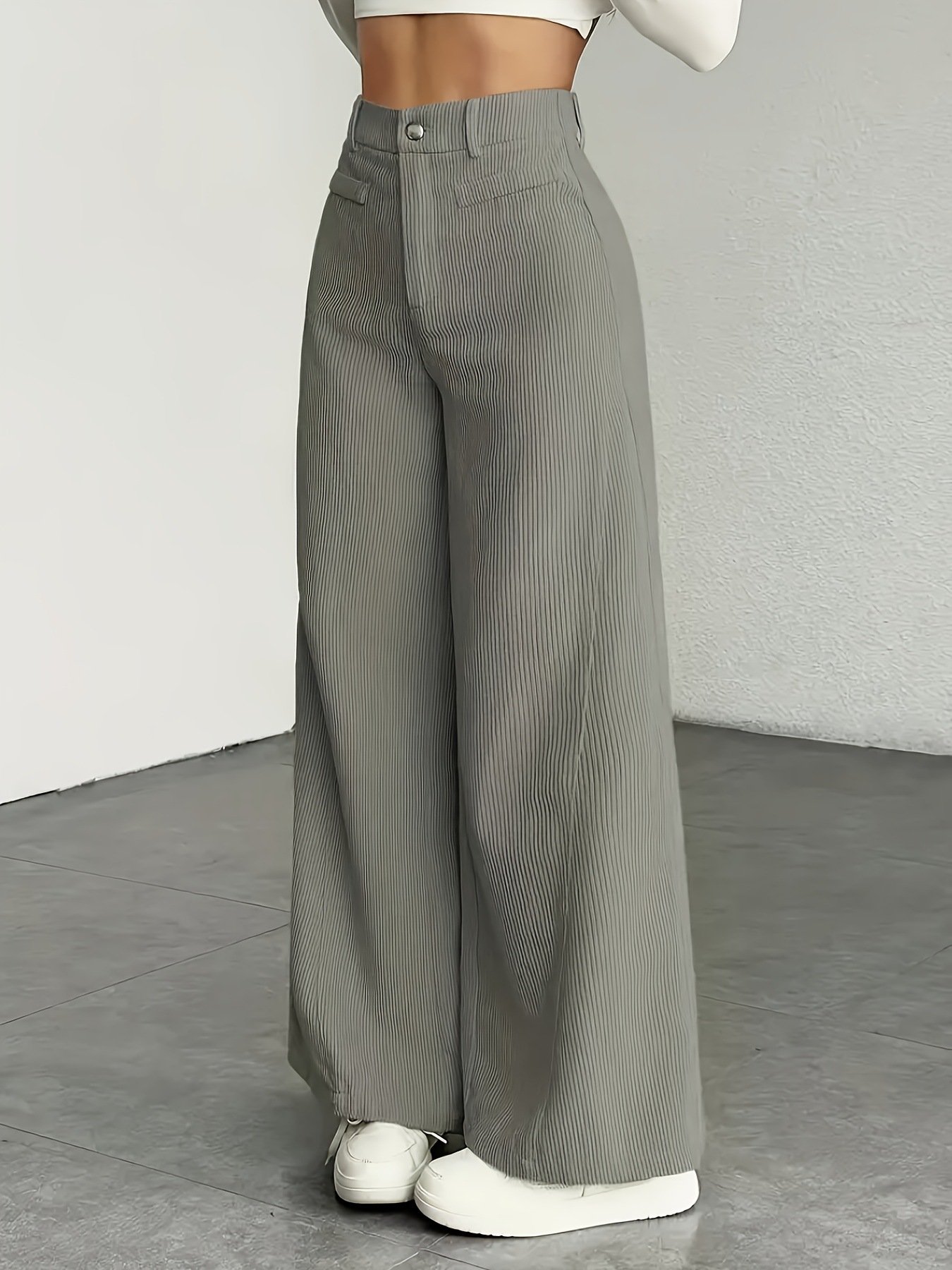 Women's  Elastic Waist H-Line Wide Leg Pants Daily Going Out Pants Deep Brown Casual Split Joint Plain Spring/Fall Pants