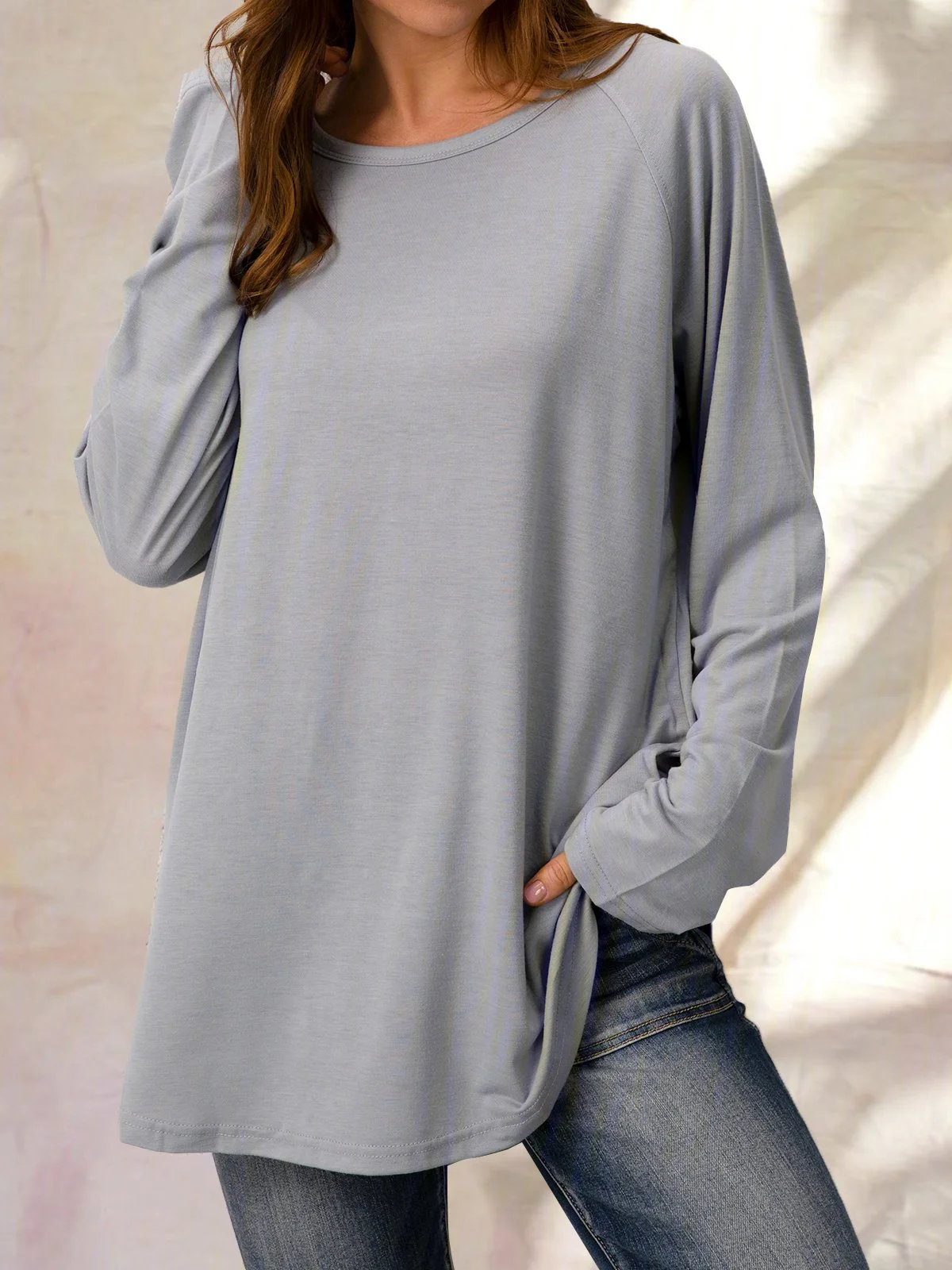 Gray Cotton Casual Crew Neck Solid T-shirt