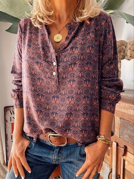 Women Vintage Floral Printed Blouse