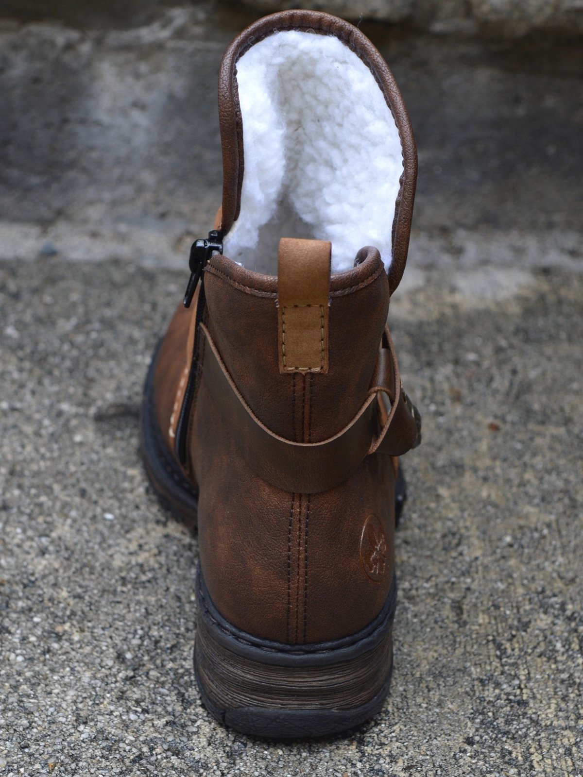 Brown Pu Leather Non-Slip Low Heel Warmth Zipper Boots