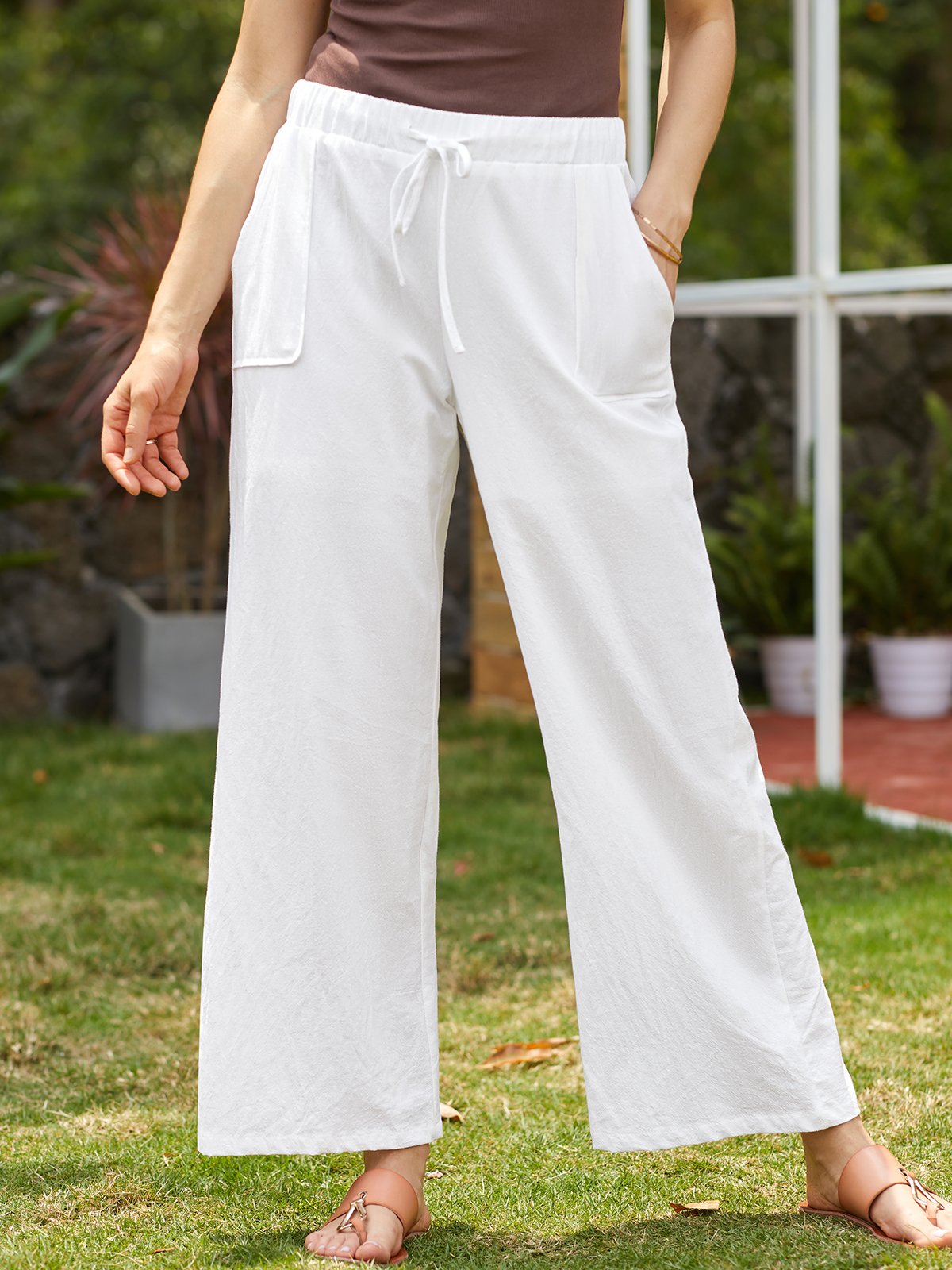 Women Casual Linen Solid Pants