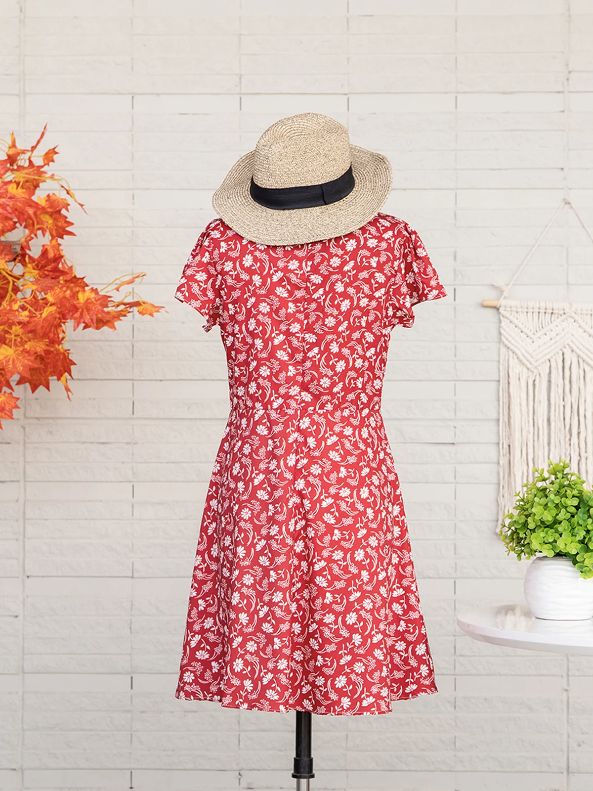 Women Floral Slim Pullover Short Sleeve Summer Dress Boho Dress