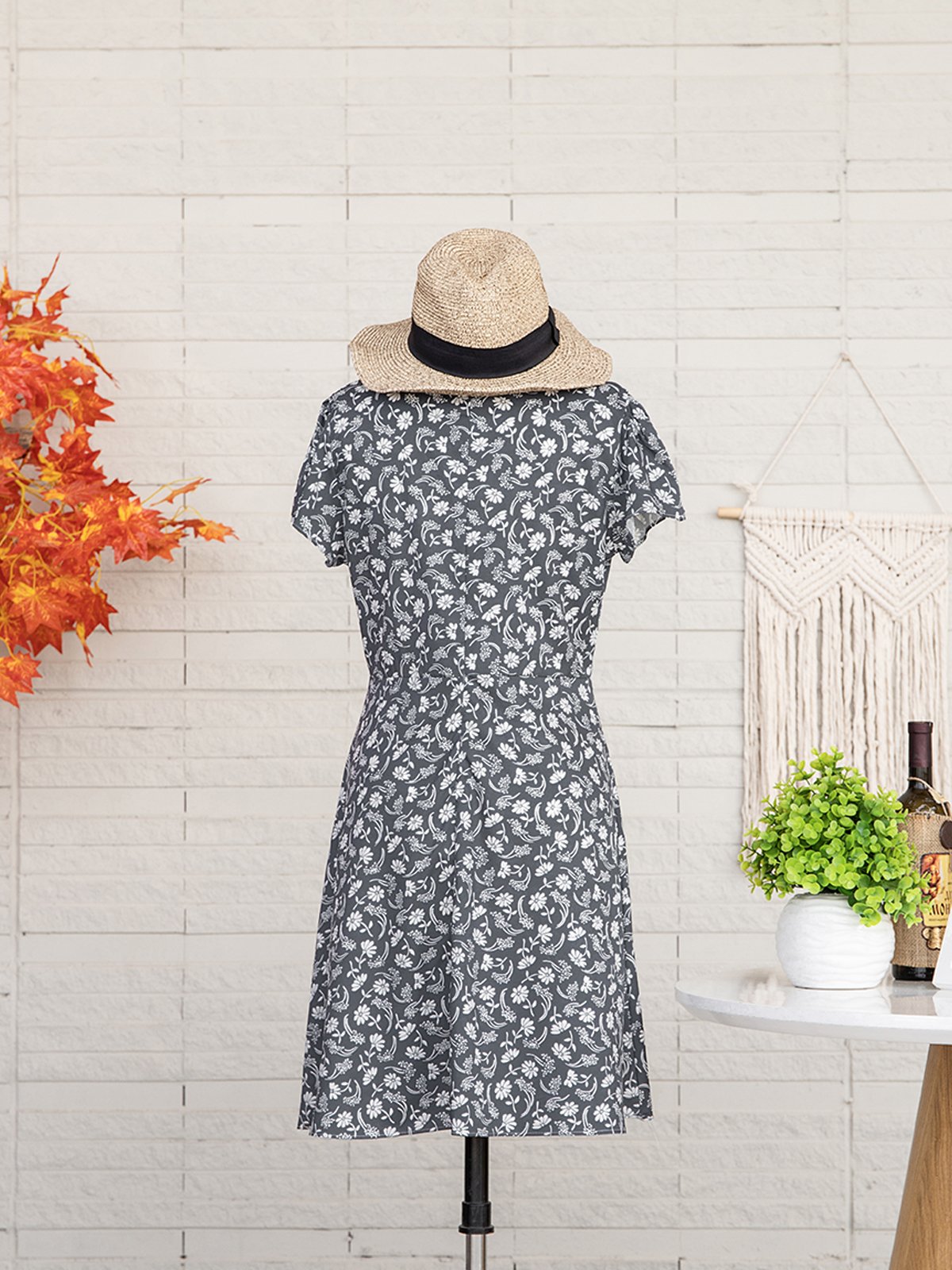 Women Floral Slim Pullover Short Sleeve Summer Dress Boho Dress