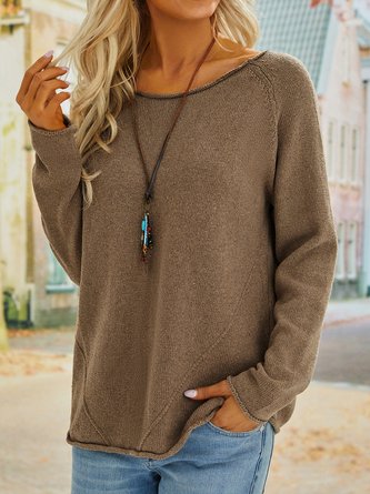 Solid Casual Shift Knitted Sweater
