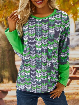 Casual Patchwork Long Sleeve Top