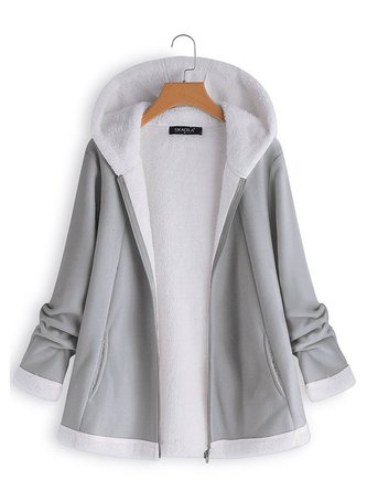 Casual Hooded Long Sleeve Fleece Coat Zipper Pocket