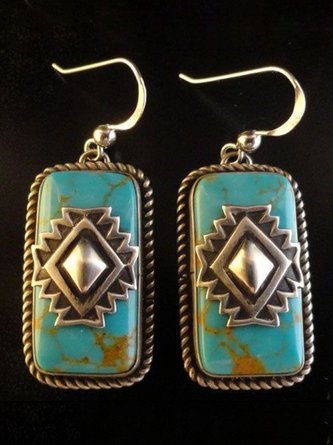 zolucky New Vintage Tibetan Silver Turquoise Earrings